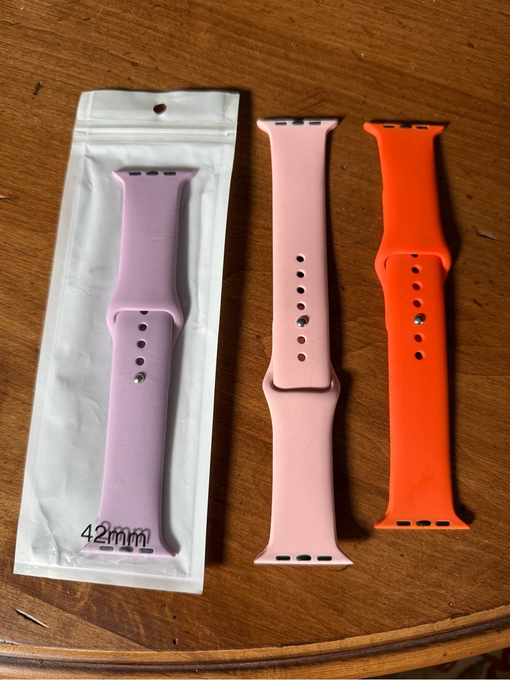 Silicone Replacement Apple 42mm Watch Band - Pink, Lavender & Orange. 3 Bands.